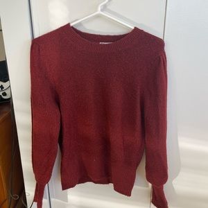 Burgundy Crew Neck Puff Sleeve Dex Sweater Size S